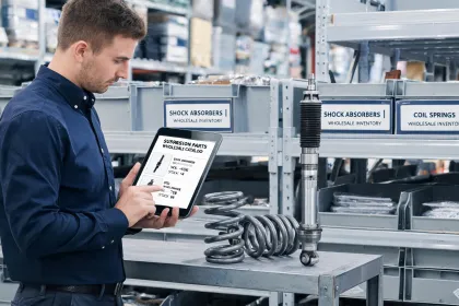 Wholesale replacement-parts buyer reviewing inventory